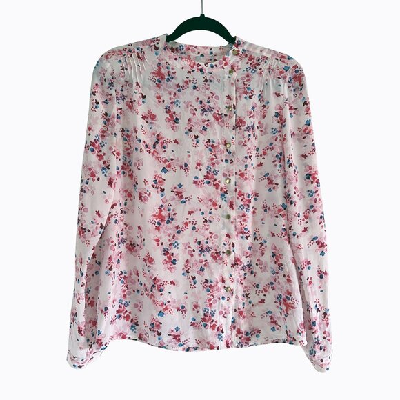 Sezane Floral Silk Blouse Shirt Sz 6/8 Asymmetrical Ballet Pink Button Up Boho - Picture 1 of 8